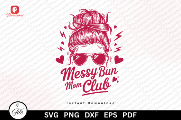 Funny Retro Pink Messy Bun Mom Club PNG Review